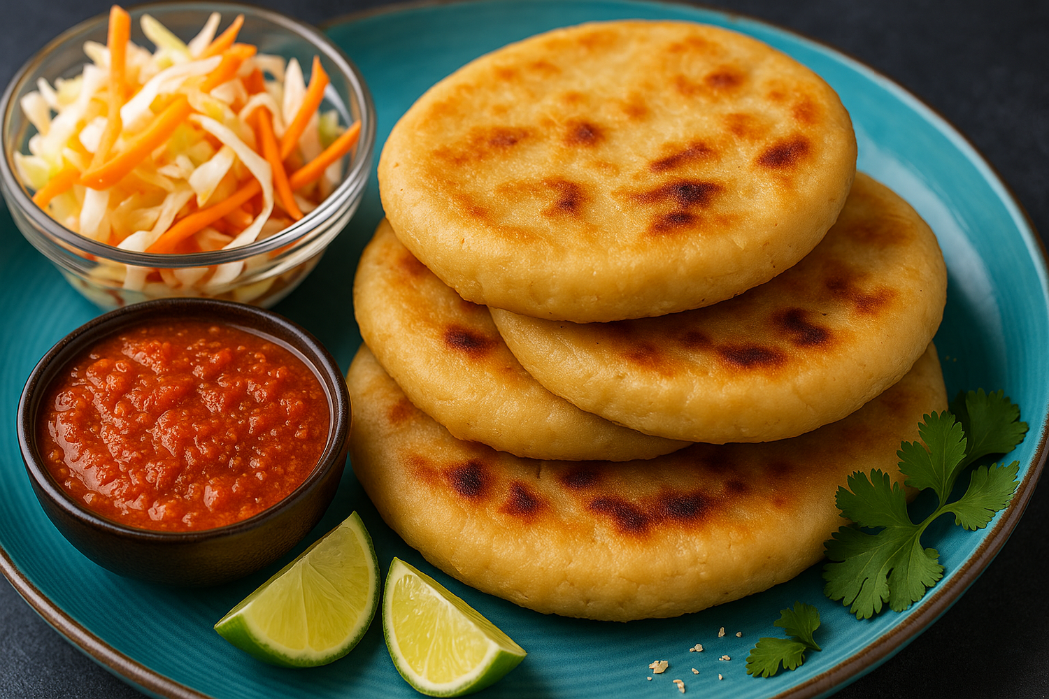 Pupusas Recipe (Pork & Cheese) with Curtido & Salsa