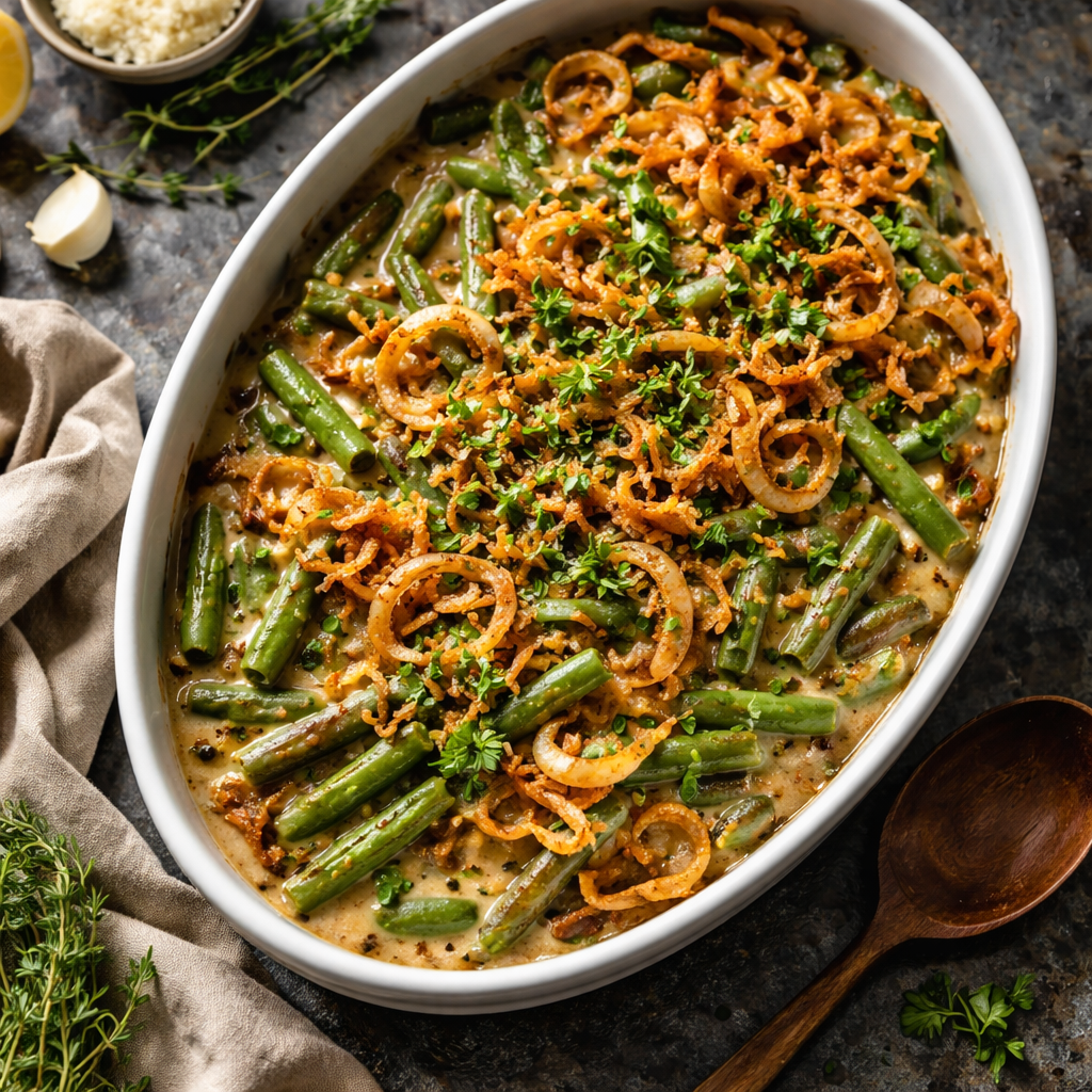 French Onion Green Bean Casserole with Fresh Green Bean