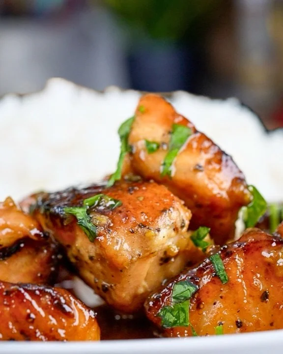 Honey Butter Garlic Glazed Salmon Bites