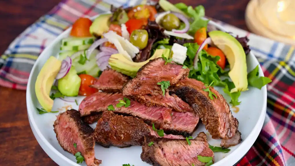 Spicy Cocoa Ribeye Steak with Mixed Green Salad