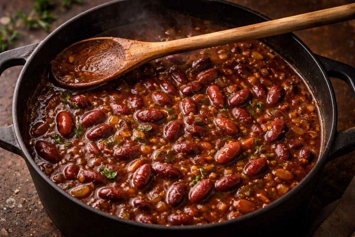 Simmering beans in savory sofrito