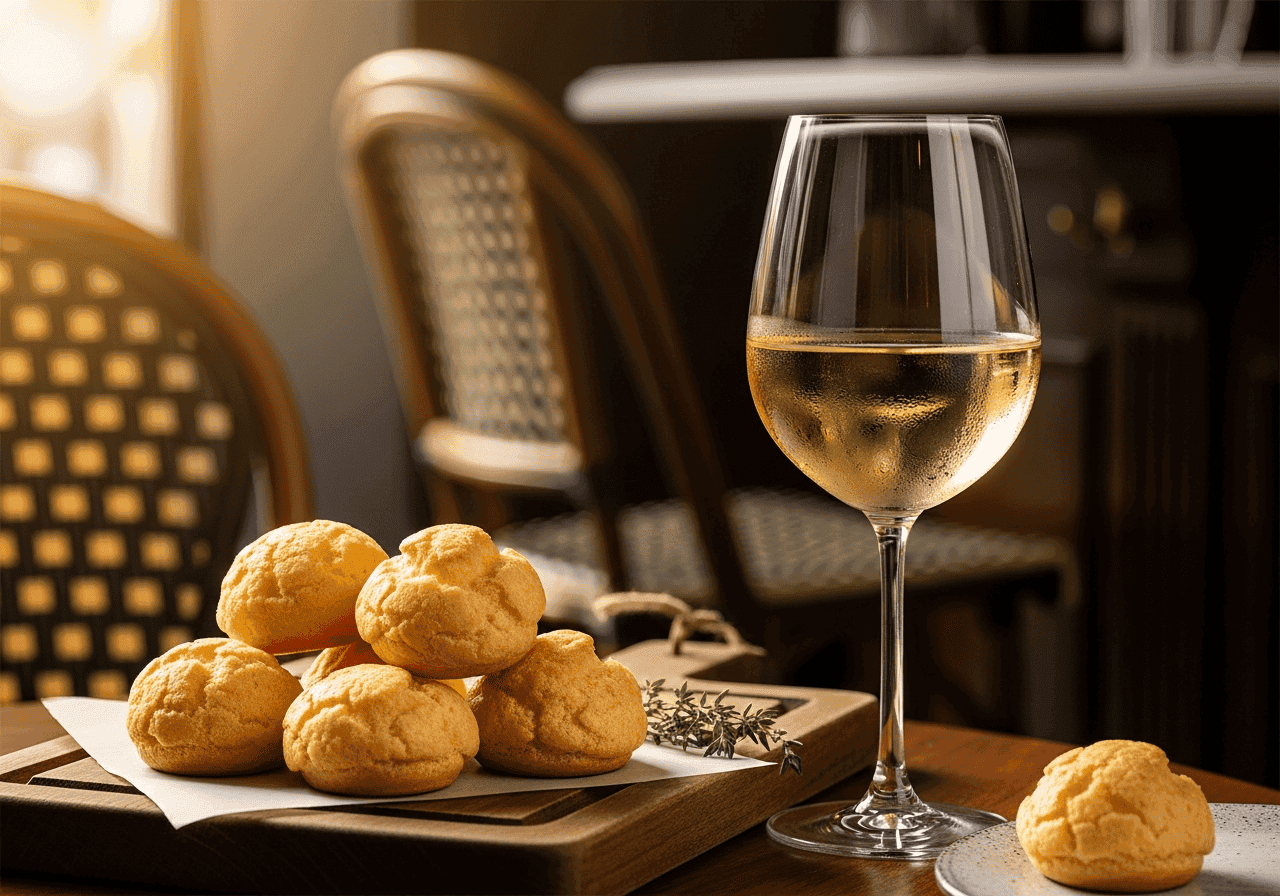 French cheese puffs served with white wine