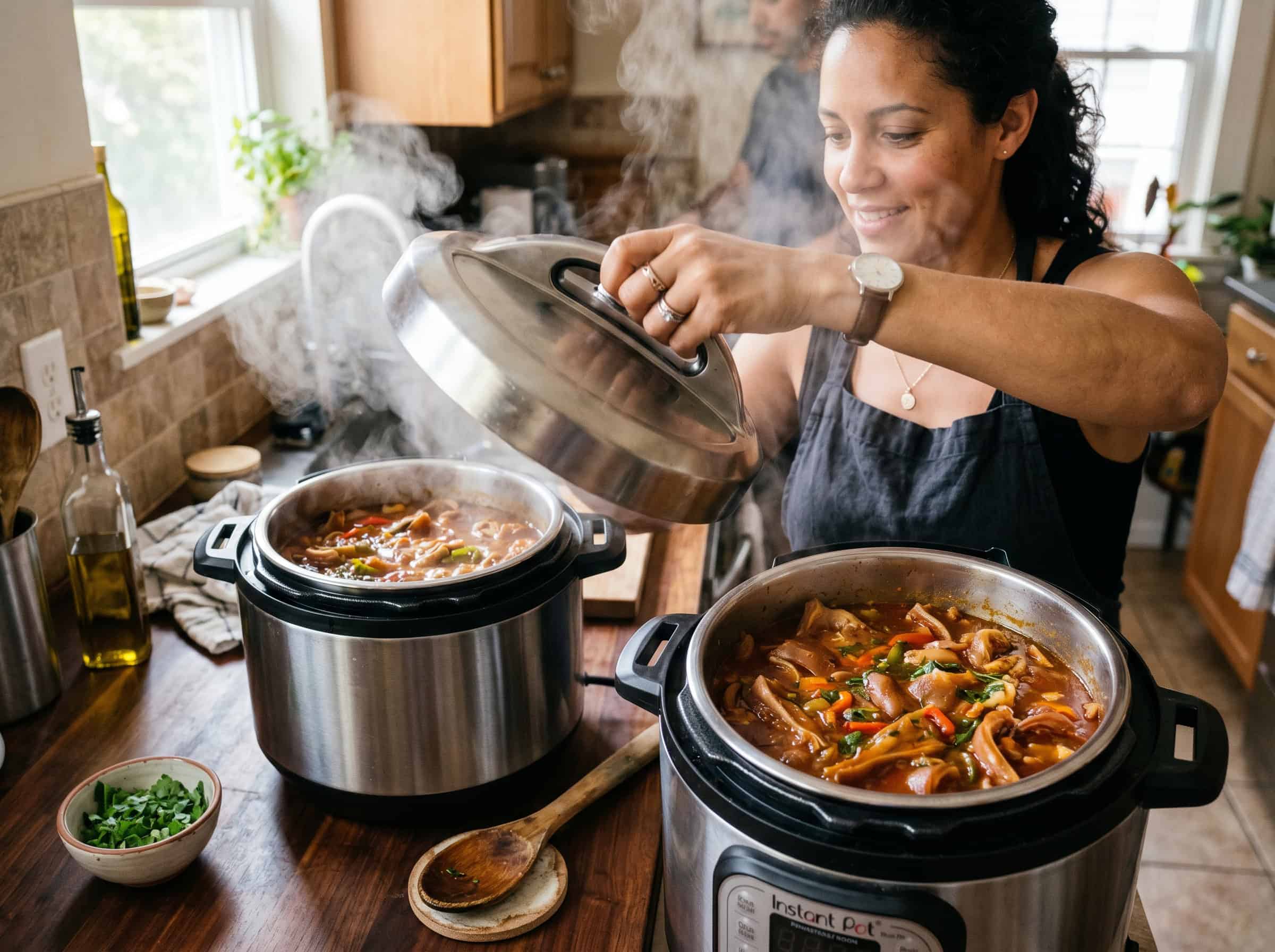 Checking orejitas de cerdo inside the Instant Pot