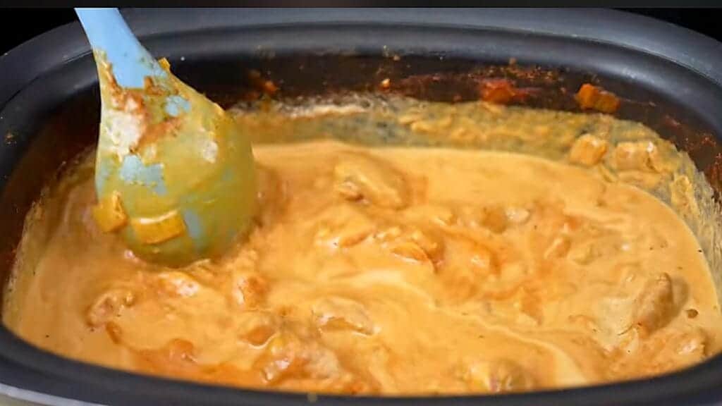 Creamy slow cooker butter chicken finished cooking