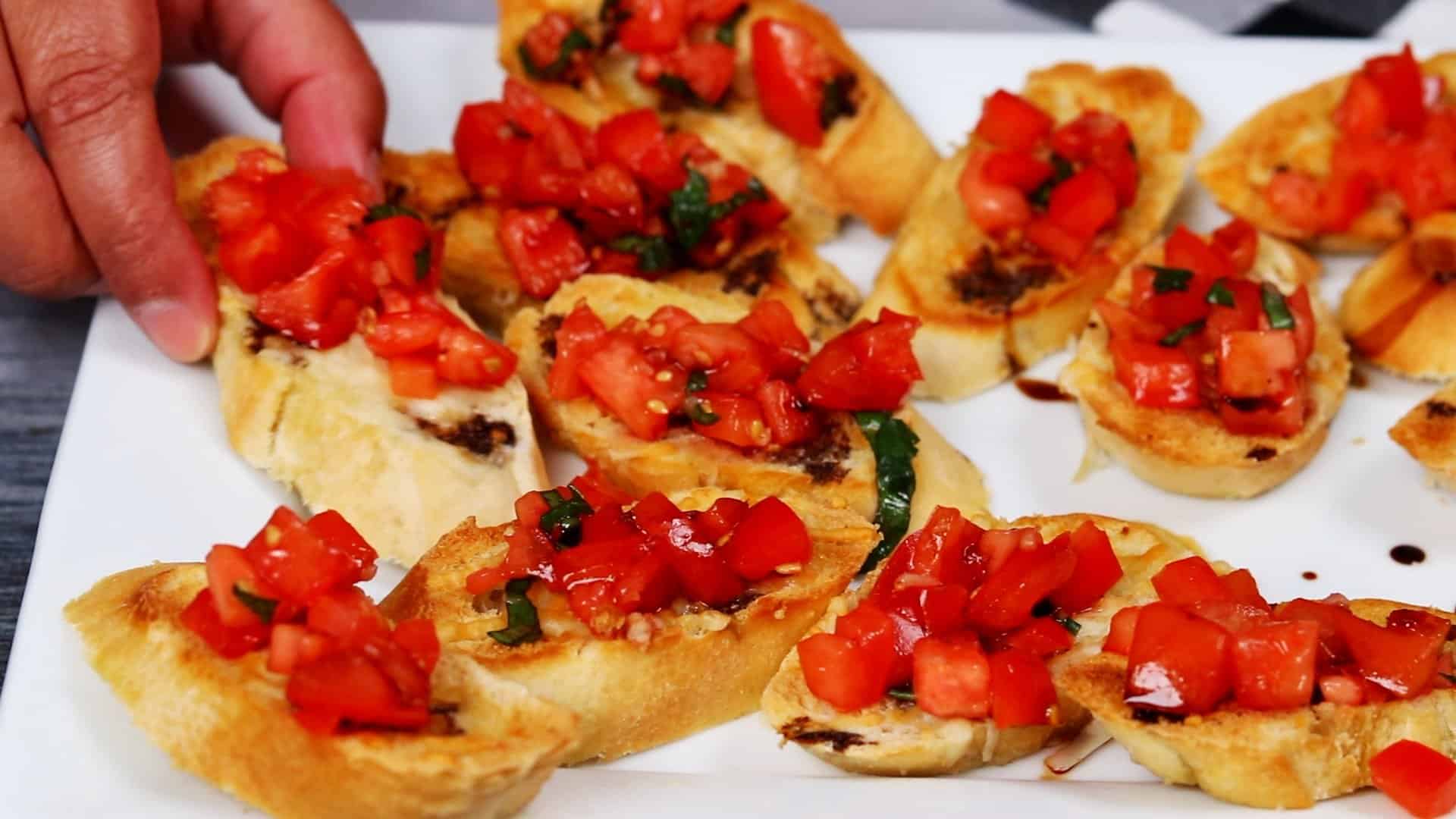 Platter of Italian bruschetta appetizers
