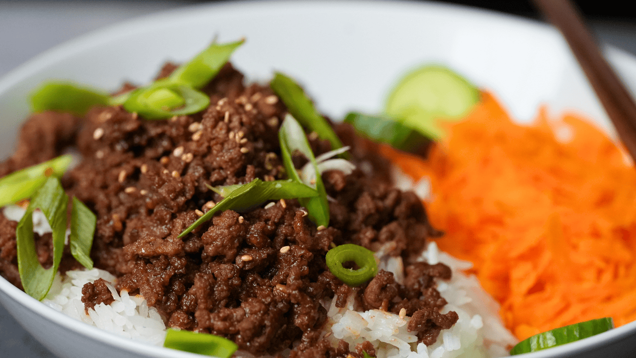 Easy Korean Ground Beef Bowls Recipe - Korean-American fusion bowl with seasoned ground beef over rice