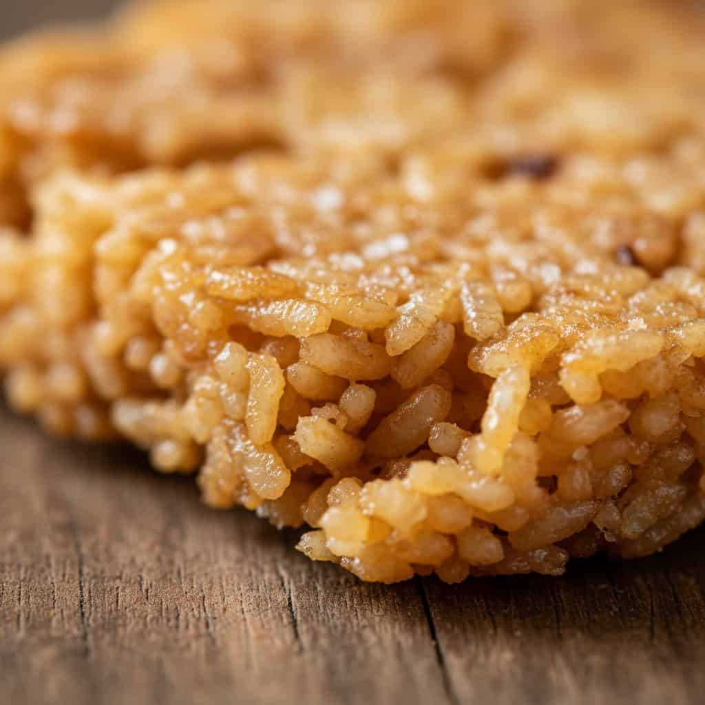 Close-up of golden crispy concón rice crust