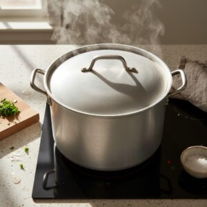Rice covered with foil and lid for the steaming stage