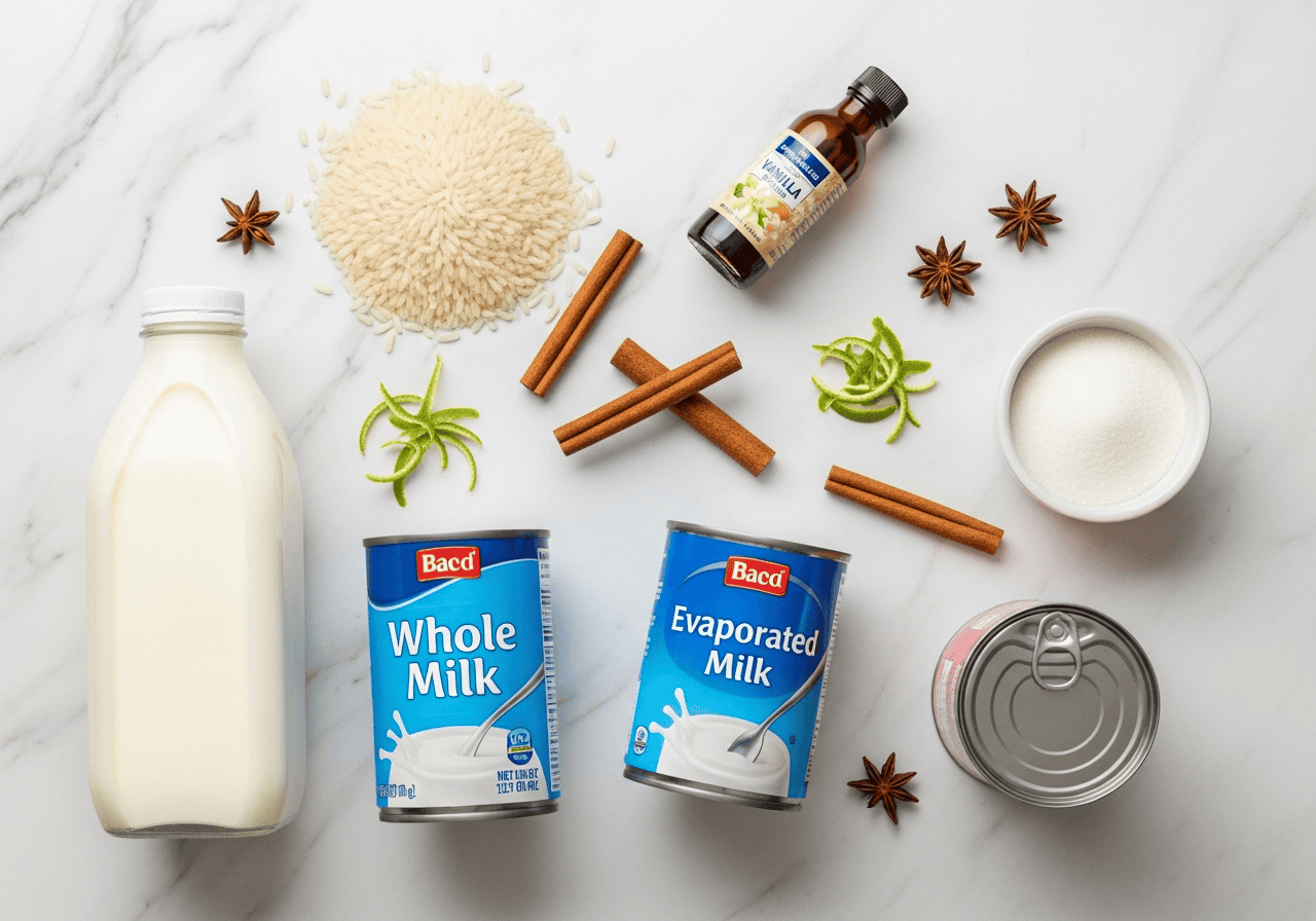 Ingredients for Arroz con Leche Dominicano