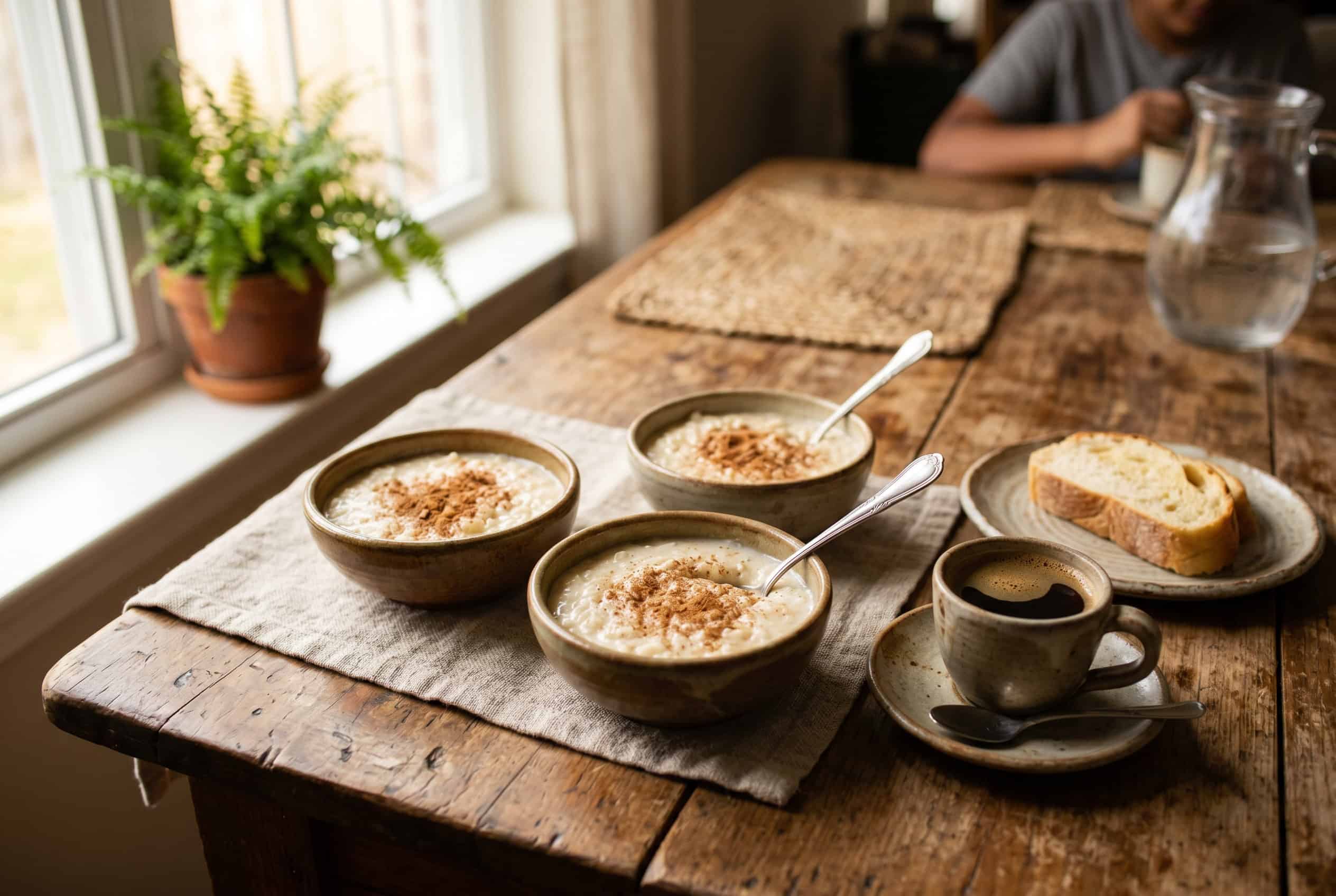 Bowls of arroz con leche served for Dominican Sunday lunch