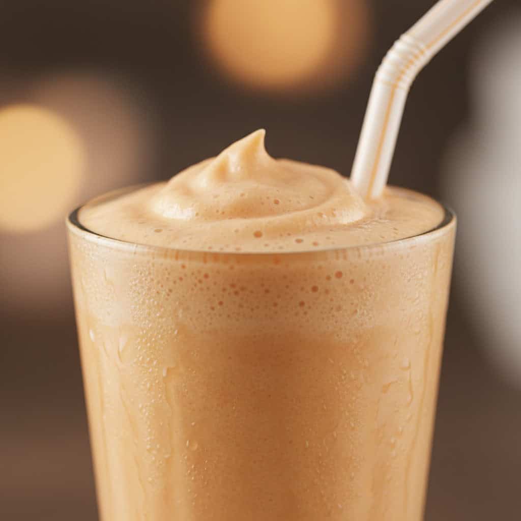 Close-up of one Dominican batido showing thick creamy texture