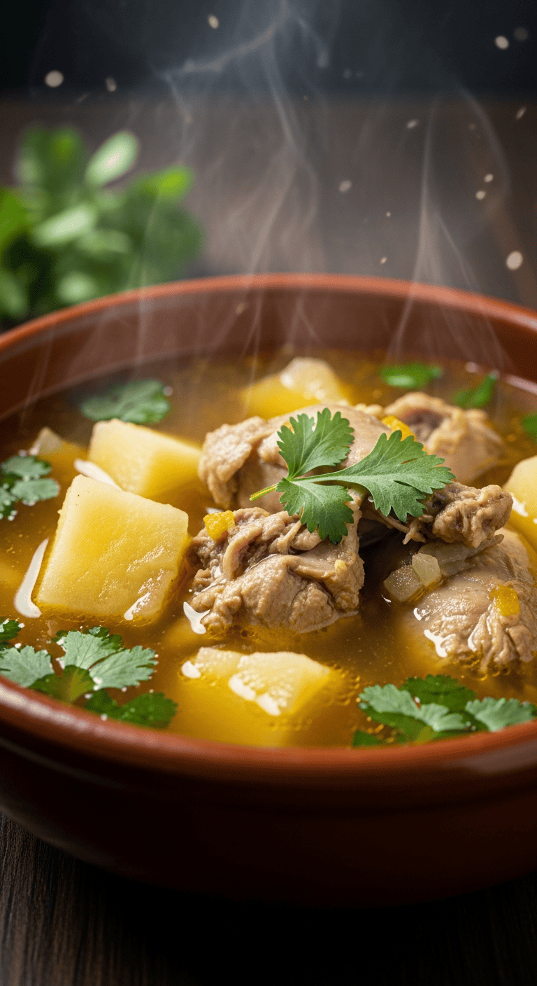 Close-up of Caldo de Gallina Criolla