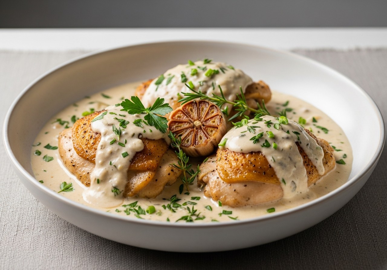 Creamy Garlic Herb Chicken Thighs (Slow Cooker Edition) — food photography