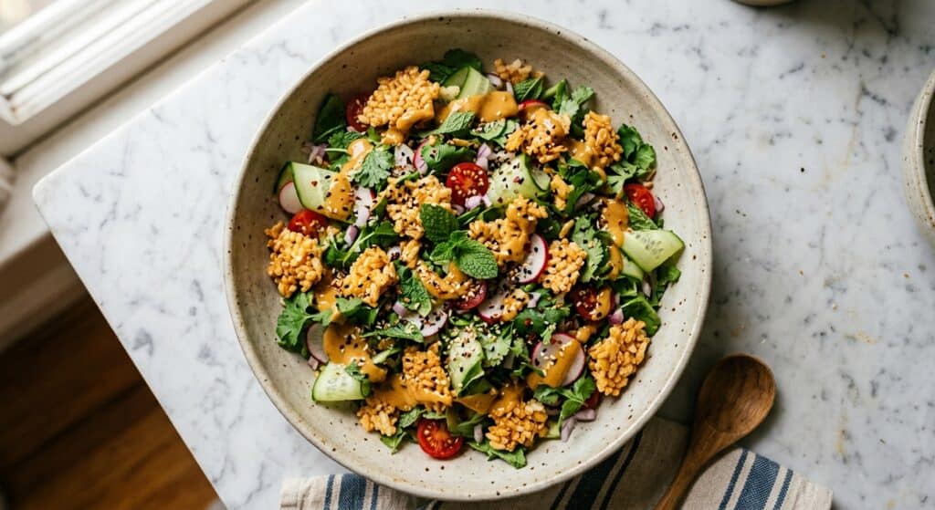 Crispy Rice Salad with Spicy Tahini | Caribbean Twist
