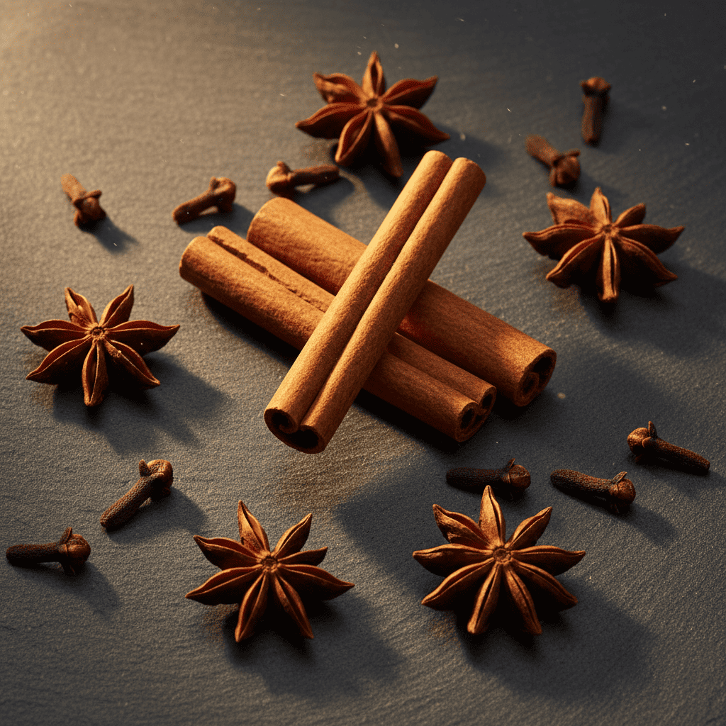 Dominican farina spices — cinnamon sticks, whole cloves, and star anise on dark slate