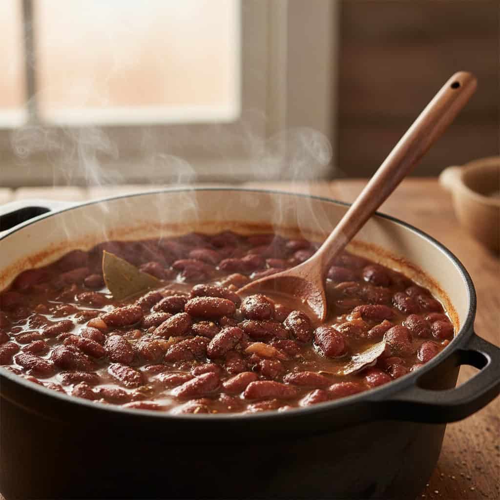 Red beans cooking for Dominican habichuelas con dulce