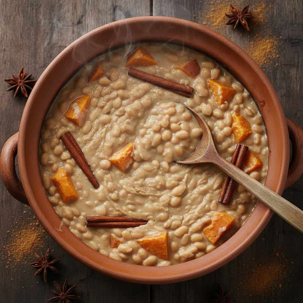 Habichuelas con dulce simmering with coconut milk and spices