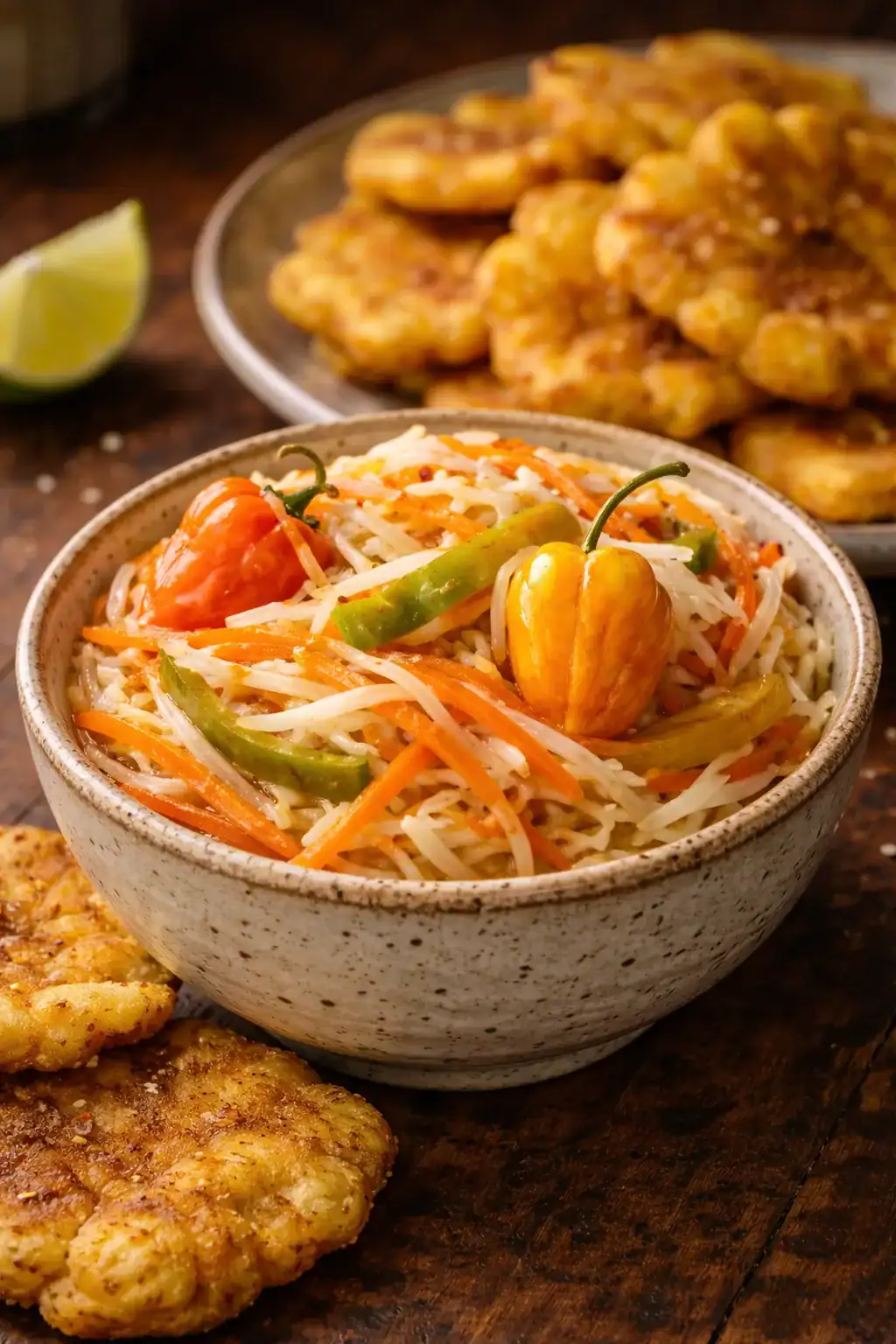 Haitian pikliz served with golden tostones