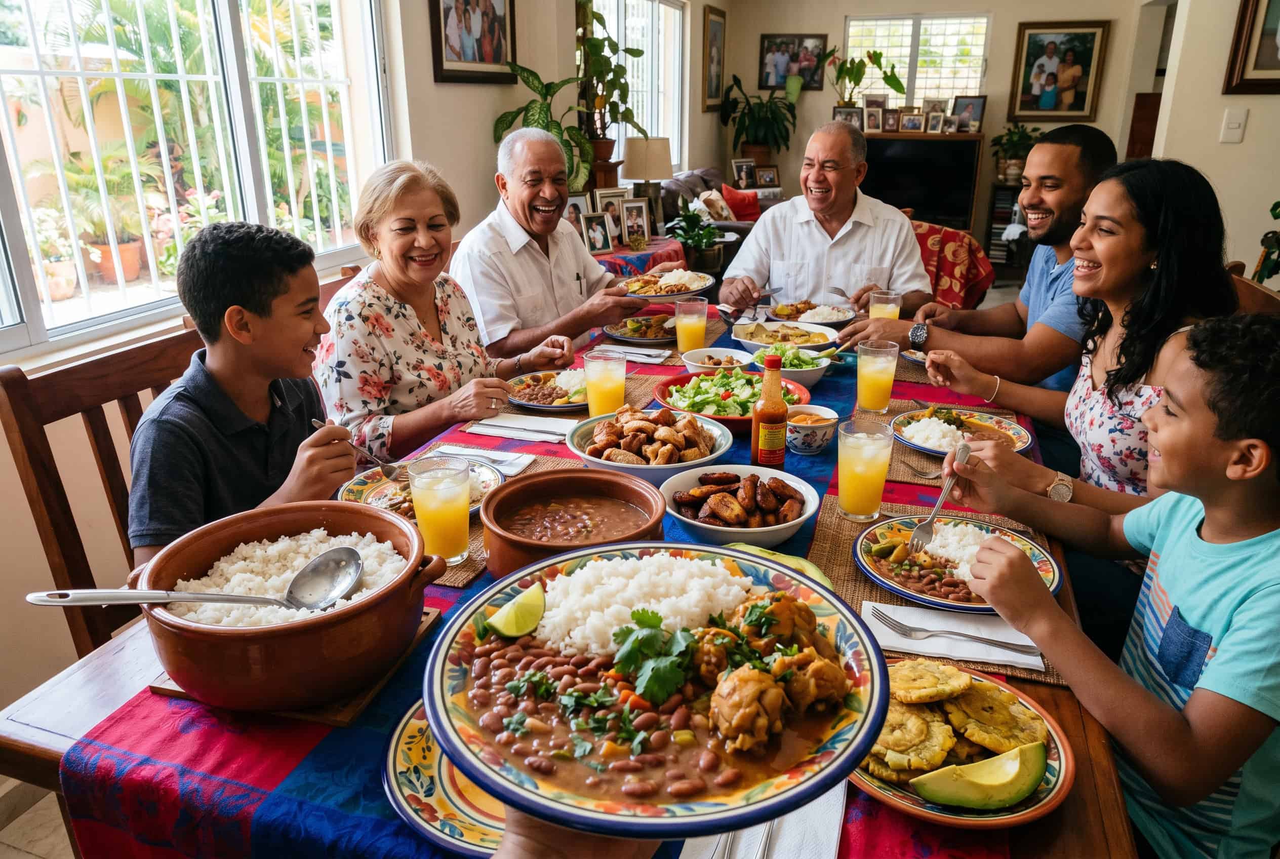 Dominican family lunch with La Bandera Dominicana spread