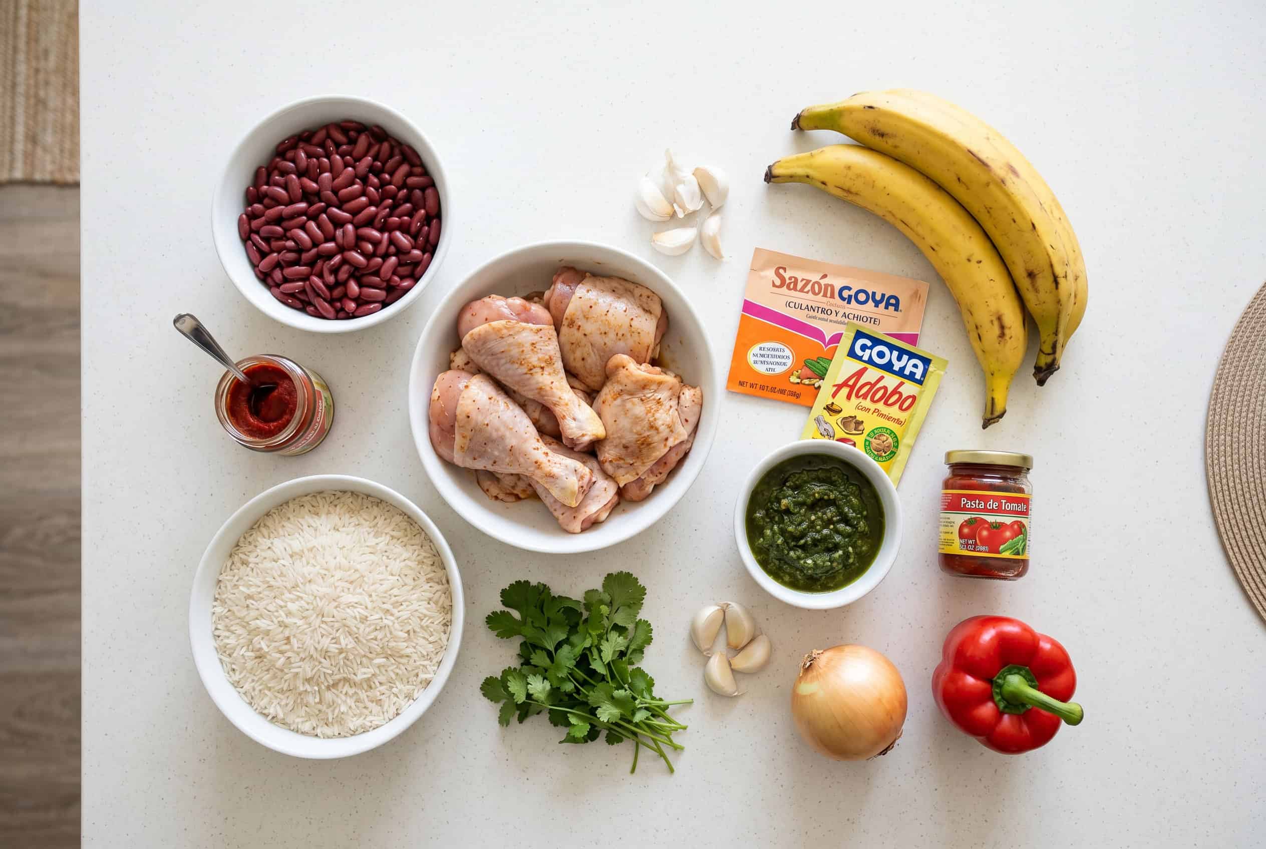 Ingredients for La Bandera Dominicana Dominican flag plate