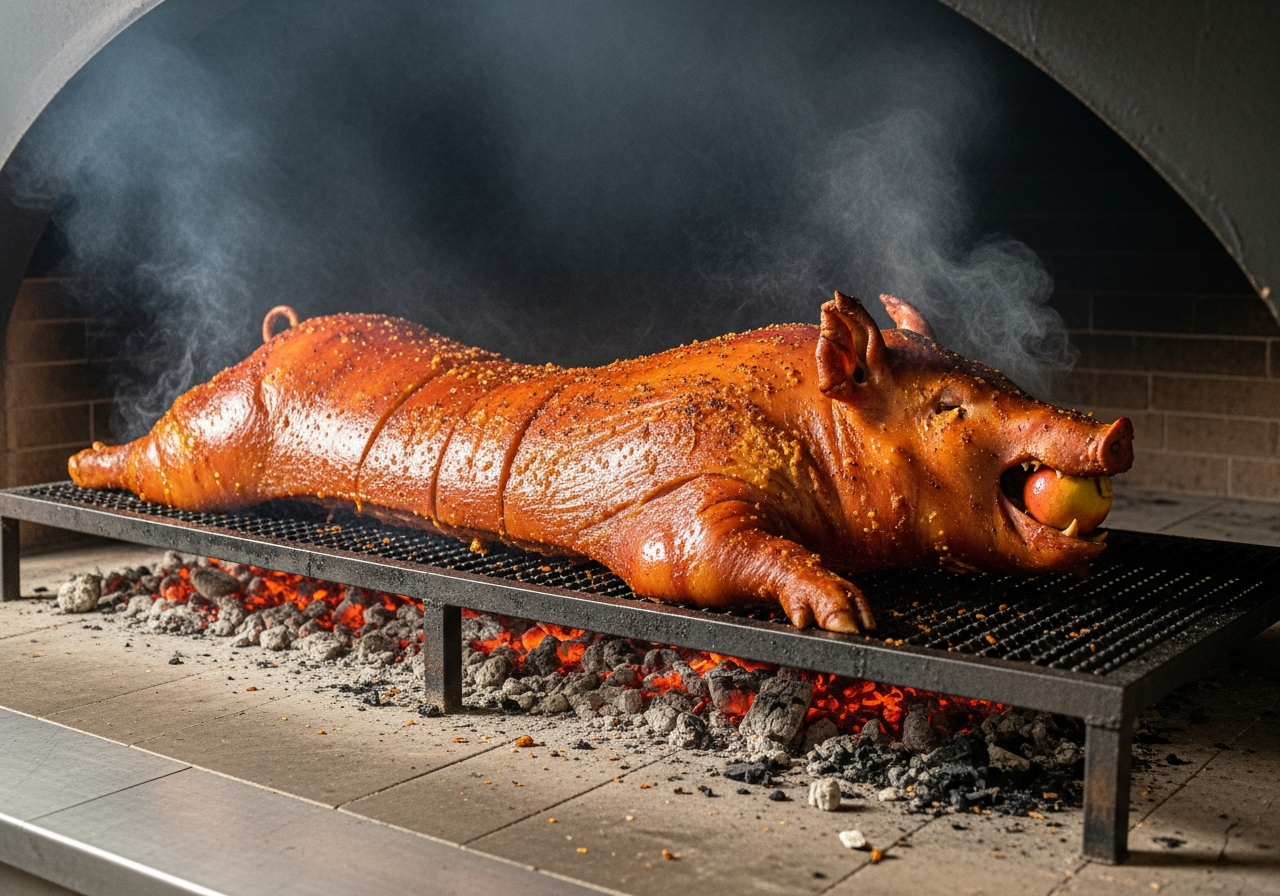 Cooking Lechon Asado Dominicano