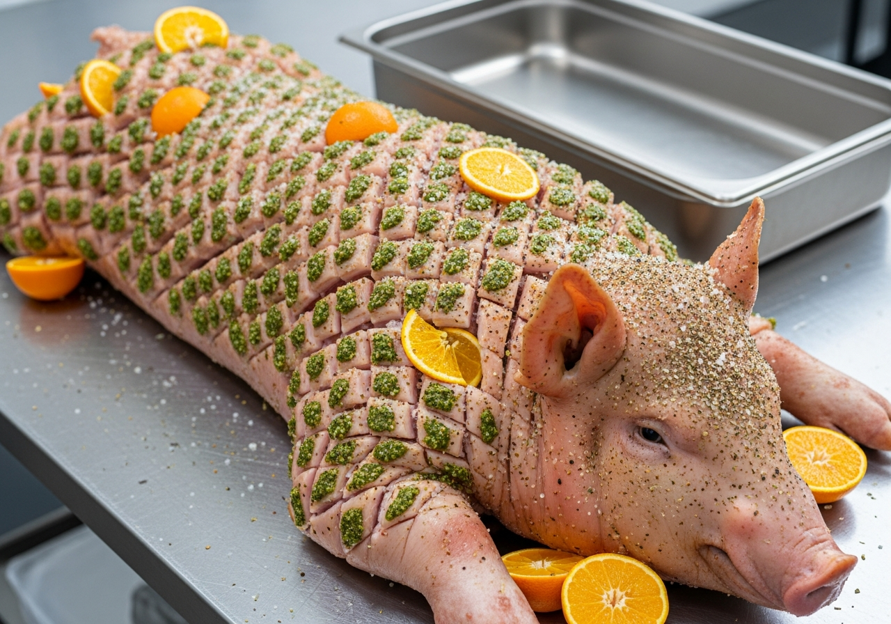 Preparing Lechon Asado Dominicano