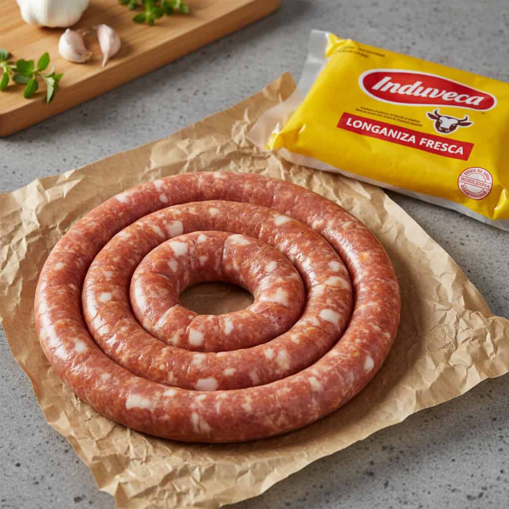 Dominican longaniza sausage links in butcher paper ready to cook