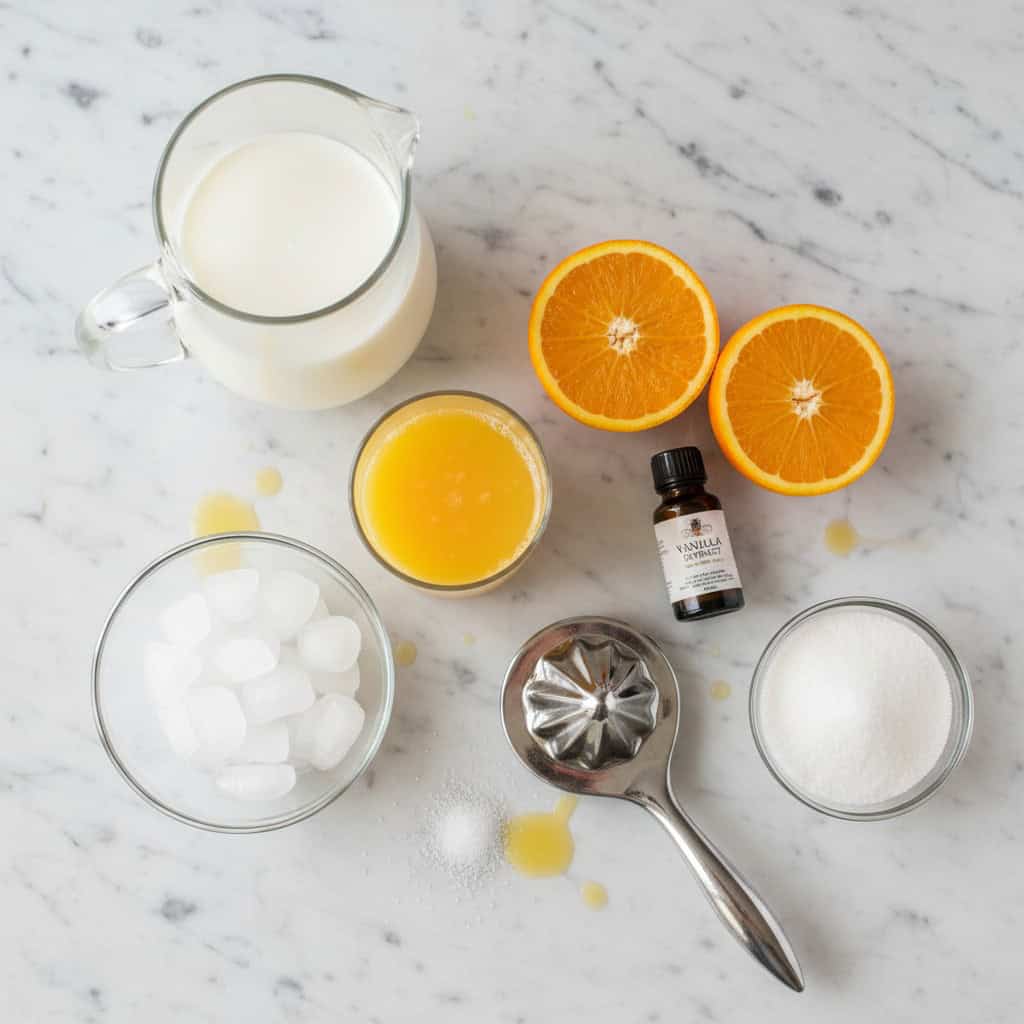 Ingredients for morir soñando: oranges, milk, sugar, vanilla