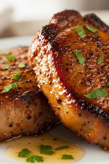 Oven Roasted Cajun Honey-Butter Pork Chops — food photography