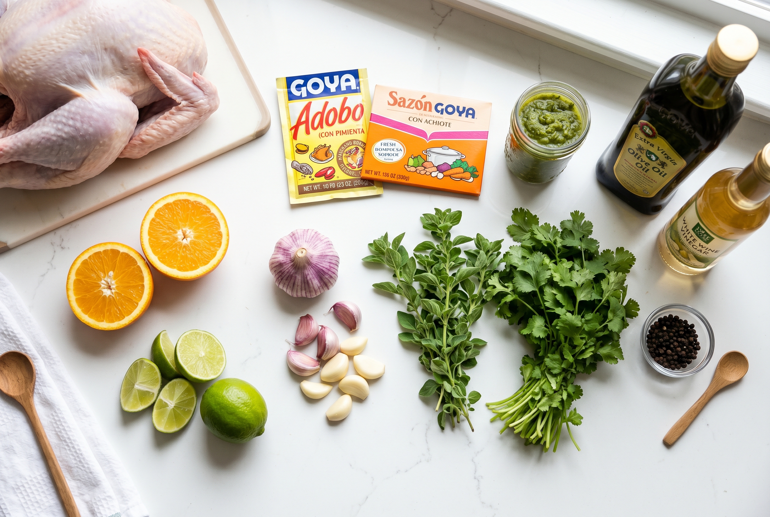 Ingredients for Dominican pavo asado roasted turkey marinade