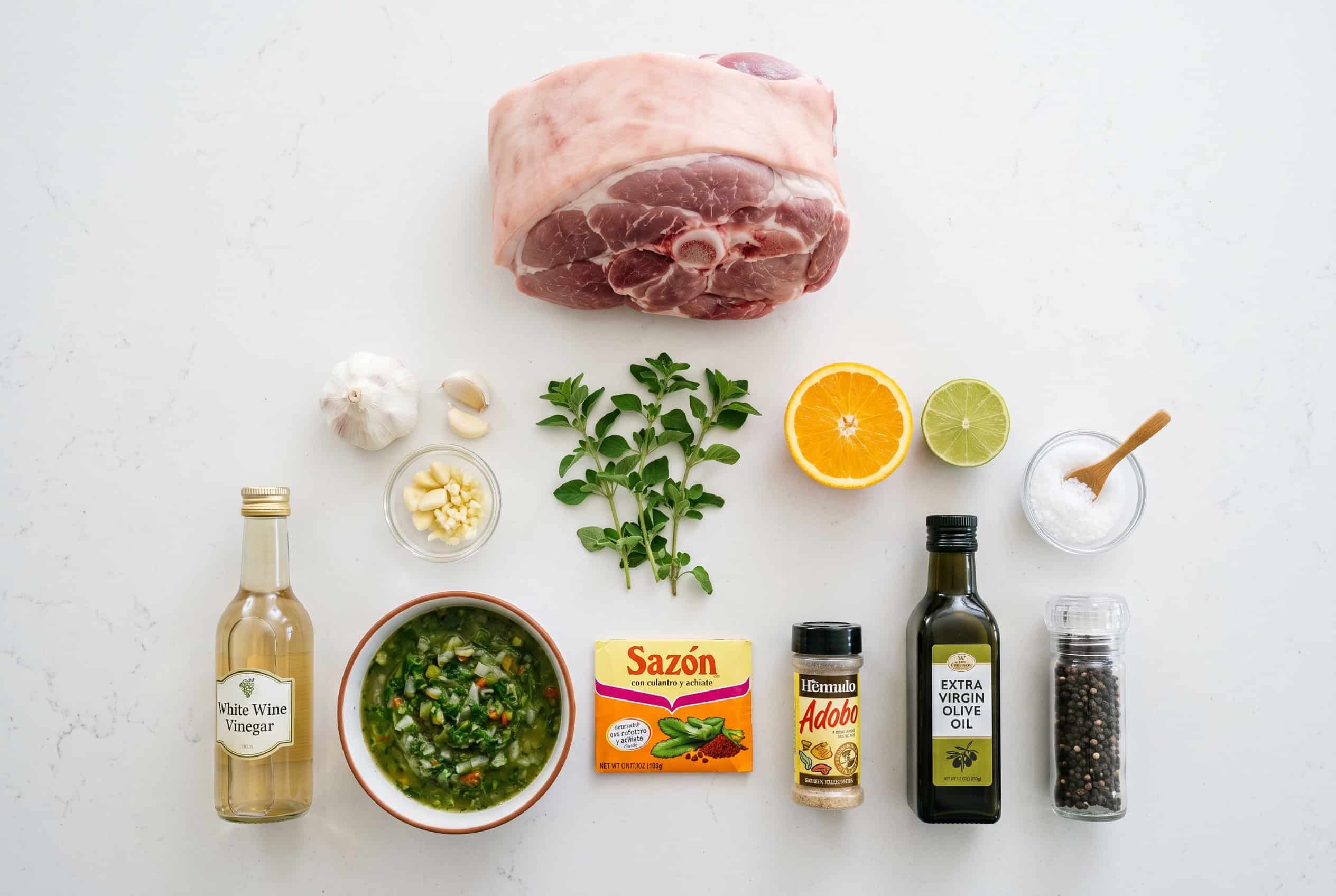 Ingredients for Dominican puerco asado roasted pork recipe