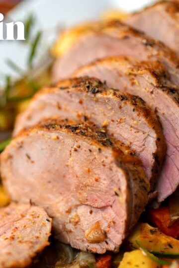 Sliced roast pork loin with apples, carrots, celery, potatoes, and fresh rosemary — Kelvin's Kitchen