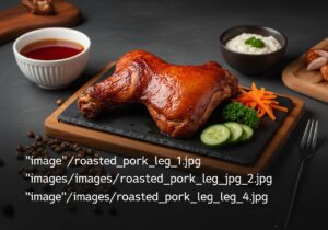 Golden crispy Dominican roasted pork leg fresh from the oven with juices running