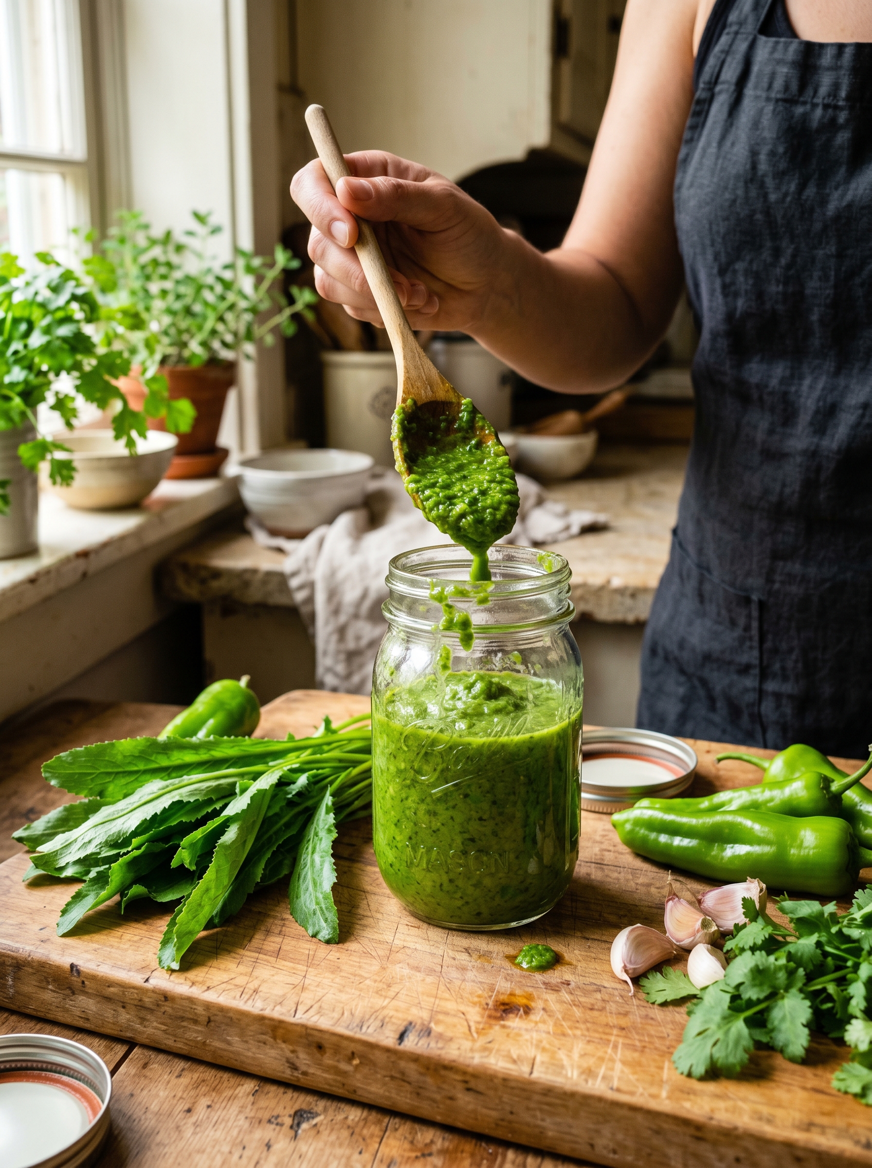 Dominican sofrito stored in mason jar ready for refrigerator or freezer