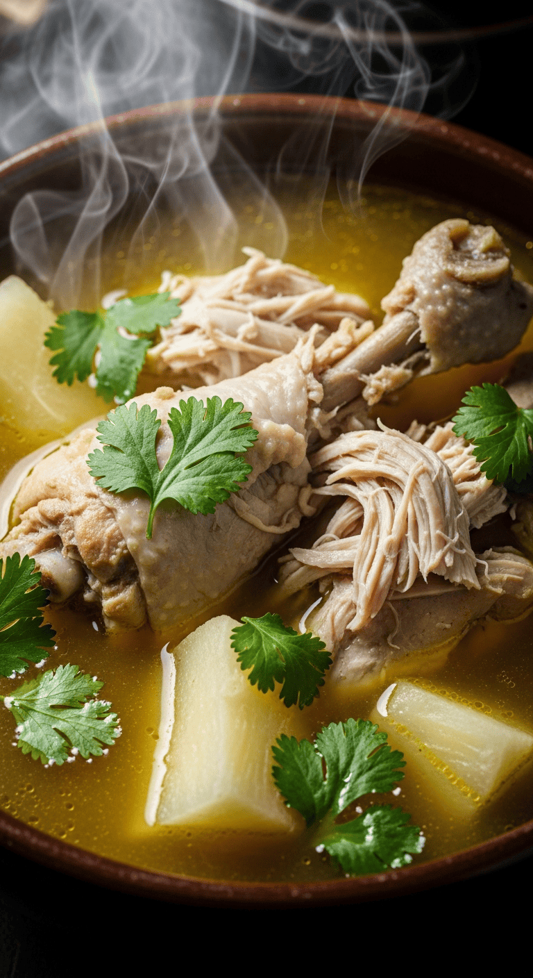 Close-up of Sopa de Pollo Dominicana