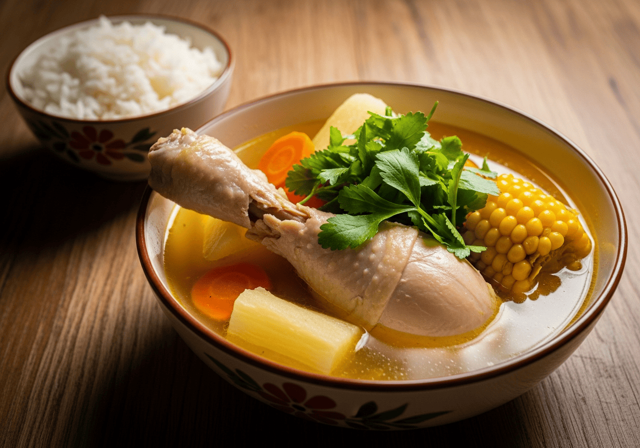Sopa de Pollo Dominicana served and plated