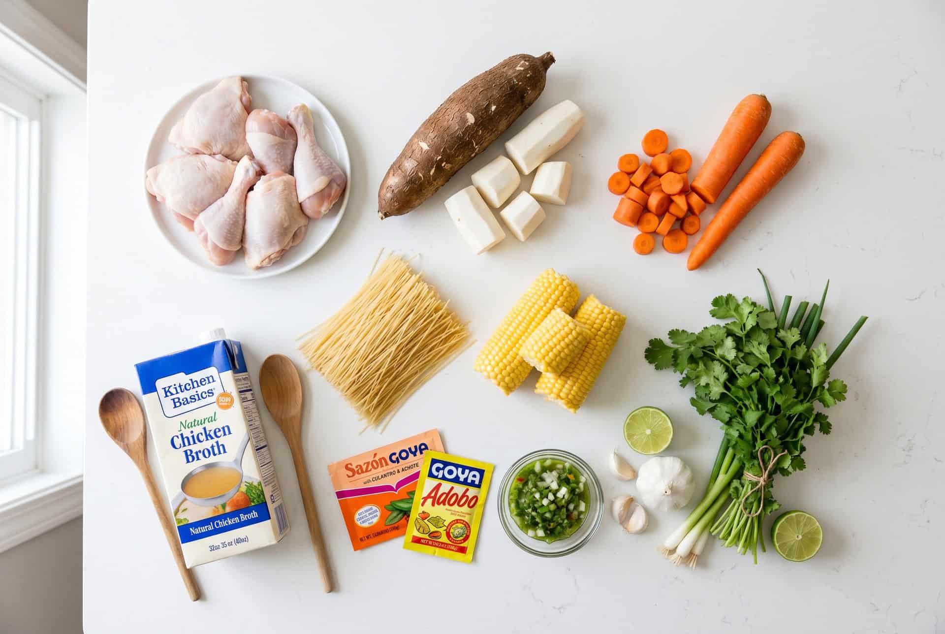 Ingredients for Dominican sopa de pollo chicken soup recipe