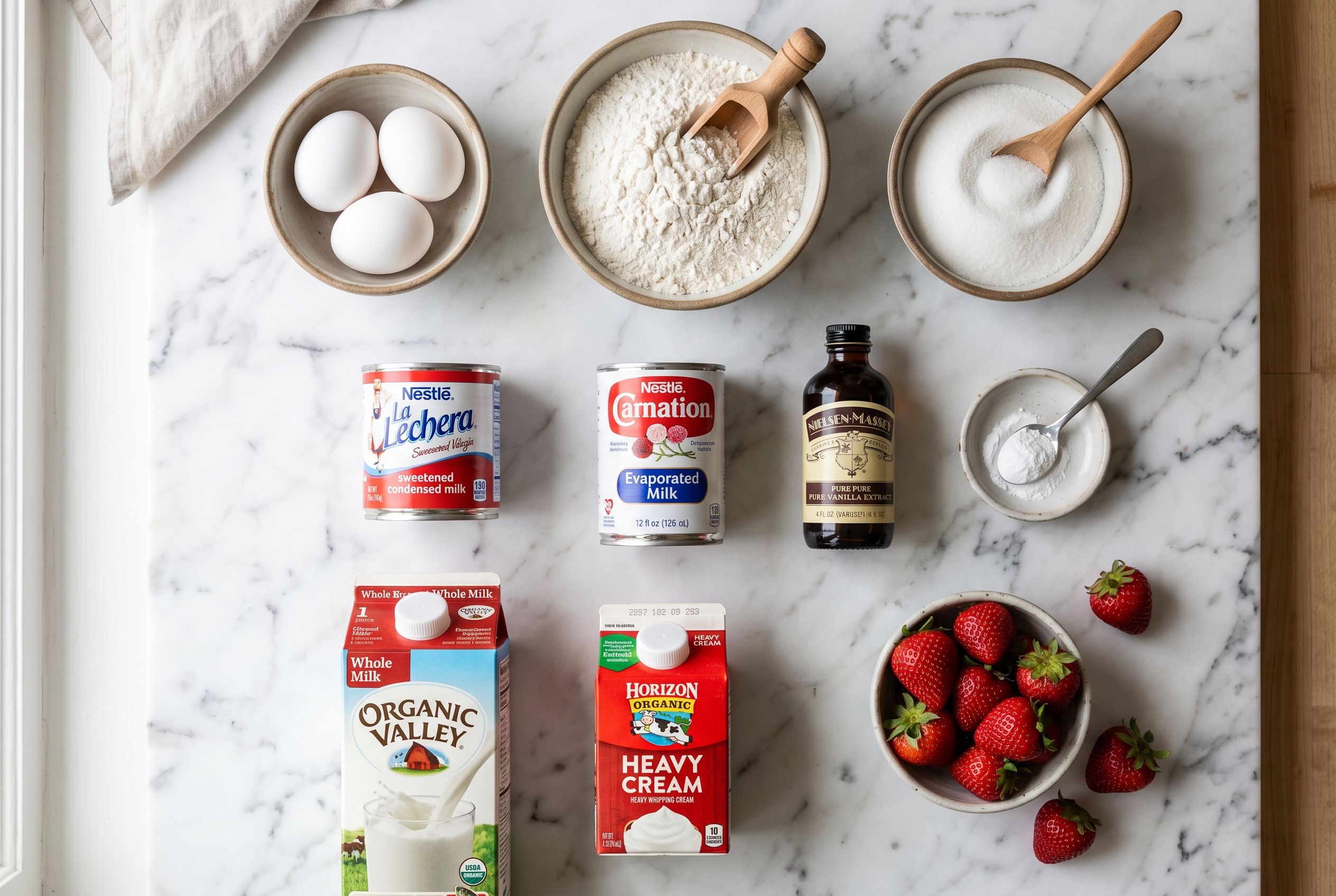 Ingredients for tres leches cake recipe