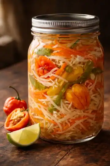 Pikliz - Haitian Spicy Pickled Slaw in a Mason Jar