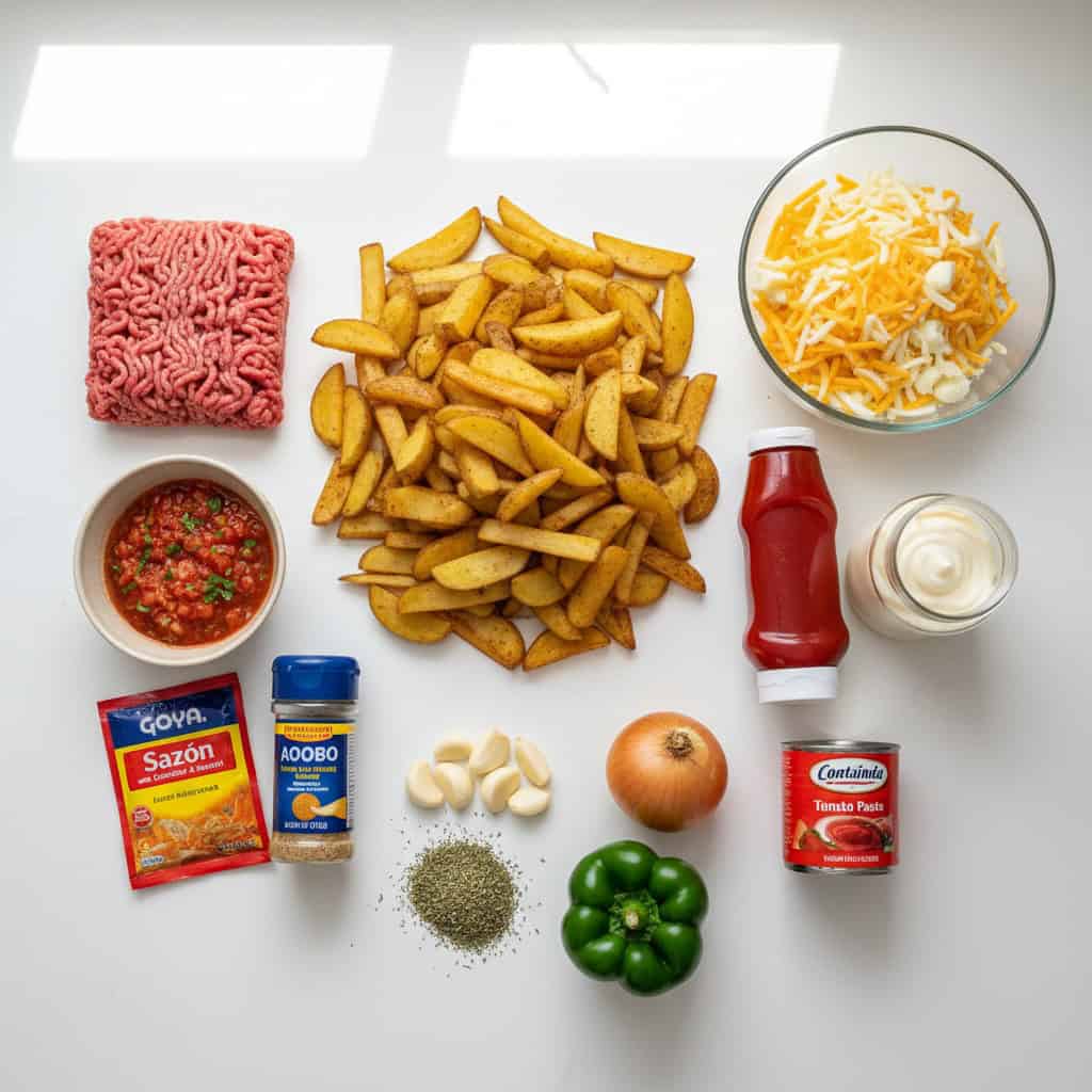 All ingredients for yaroa dominicana laid out on counter