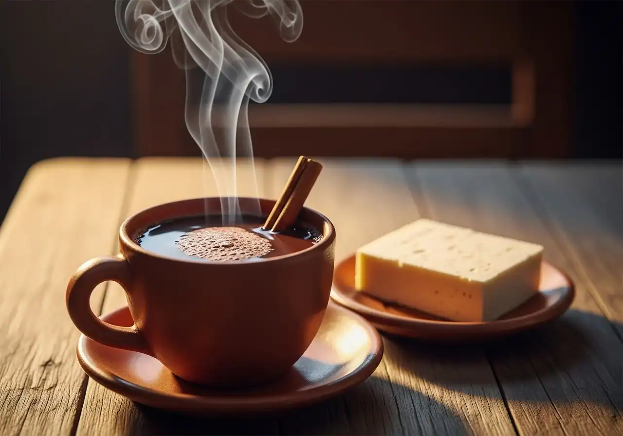 Dominican chocolate de agua in a small ceramic cup with frothy top