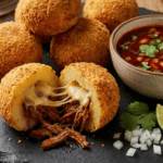Air Fryer Birria Quesa Rellenos Recipe Golden crispy air fryer birria quesa rellenos stuffed with melted cheese and shredded beef, served with birria consommé