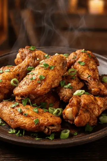 Air Fryer Cajun Chicken Wings with Remoulade Sauce on a dark plate