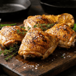 Crispy golden-brown air fryer chicken thighs on a cutting board