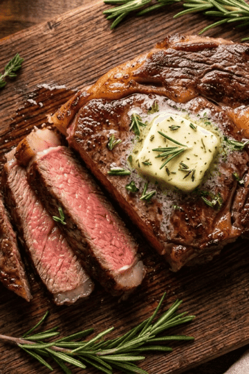 Perfectly seared air fryer ribeye steak with herb butter