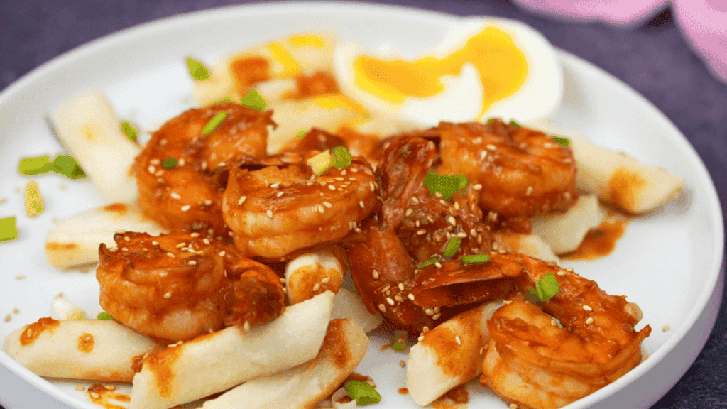 Gochujang Shrimp with Crispy Rice Cakes